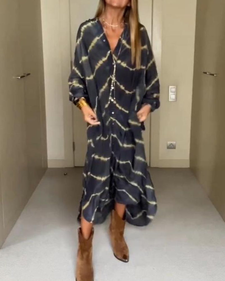 BOMEA | Robe Longue à Rayures Boho à Manches Longues