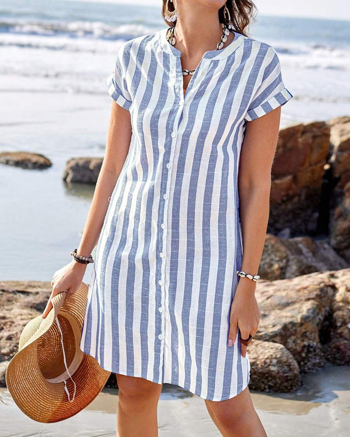 Martine | Élégante Robe Chemise à Rayures