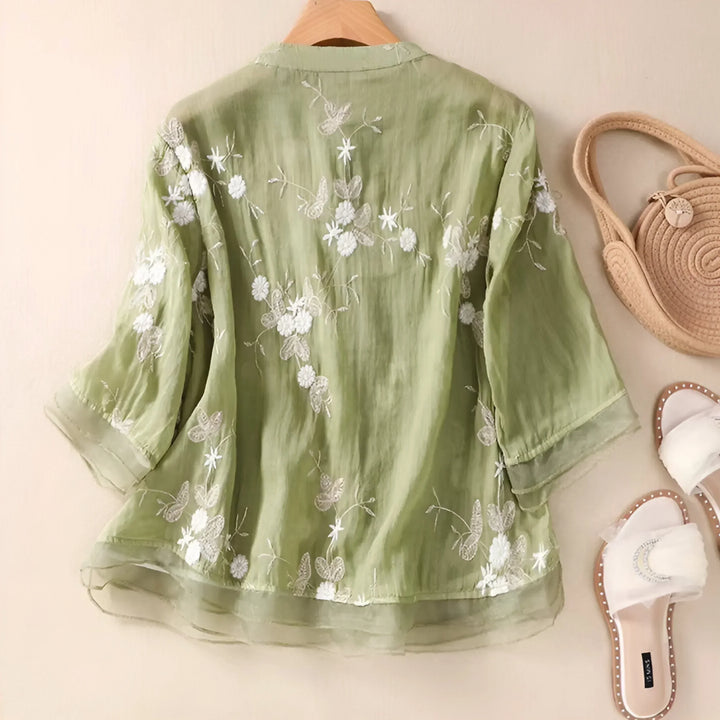 Celest - Floral Embroidered Cotton Top