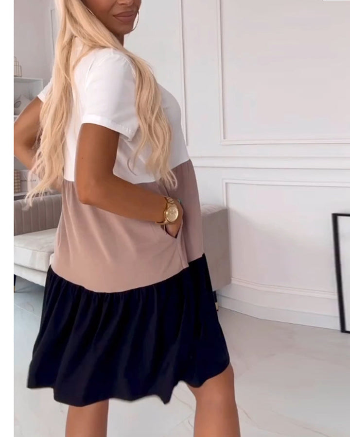 Alva | Short Sleeve Colour Block Casual Dress