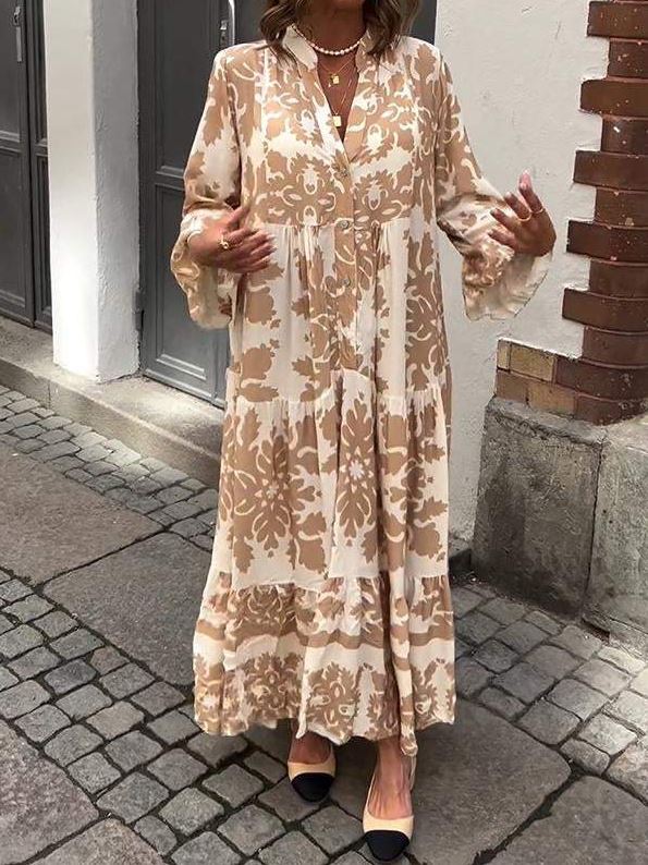 Chic V-Neck Maxi Dress with Elegant 3/4 Sleeves