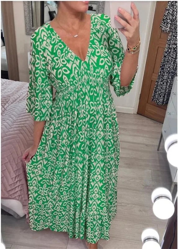 V-Neck Floral Print Dress