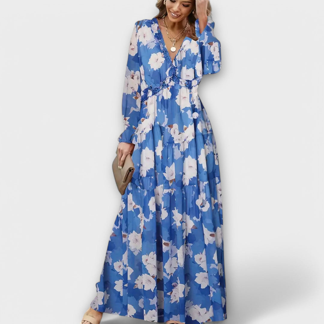 Elle | Robe Maxi à Fleurs avec Col en V