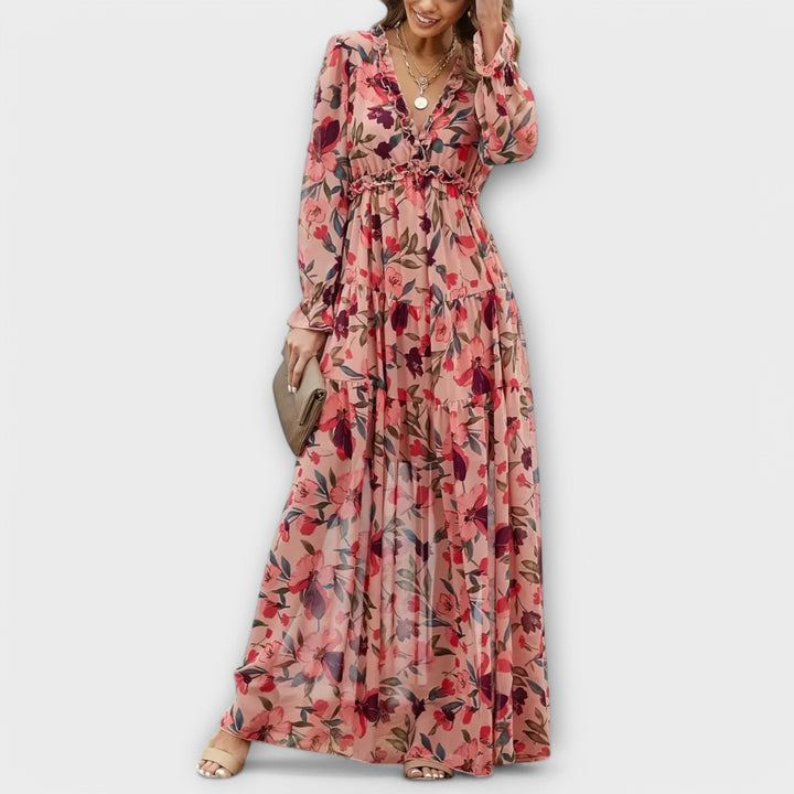 Elle | Robe Maxi à Fleurs avec Col en V