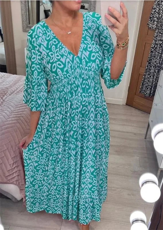 V-Neck Floral Print Dress