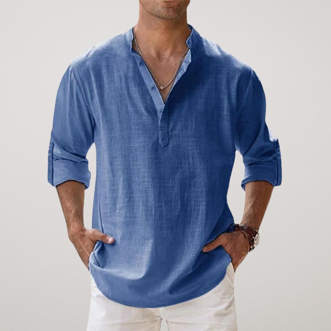 TOBE™ - Cotton Henley Shirt with Linen-Like Texture