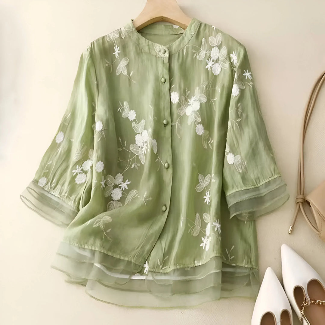 Celest - Floral Embroidered Cotton Top