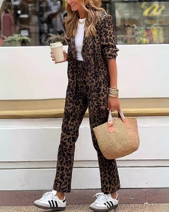 ARILA - Ensemble Robe et Pantalon à Imprimé Léopard