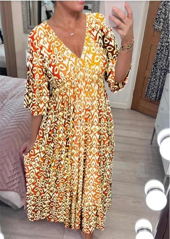 V-Neck Floral Print Dress
