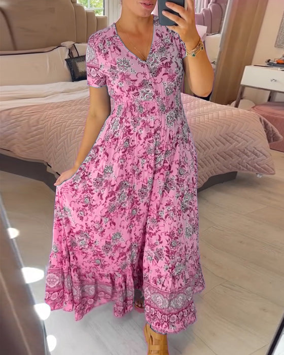 Floral Print V-Neck Dress
