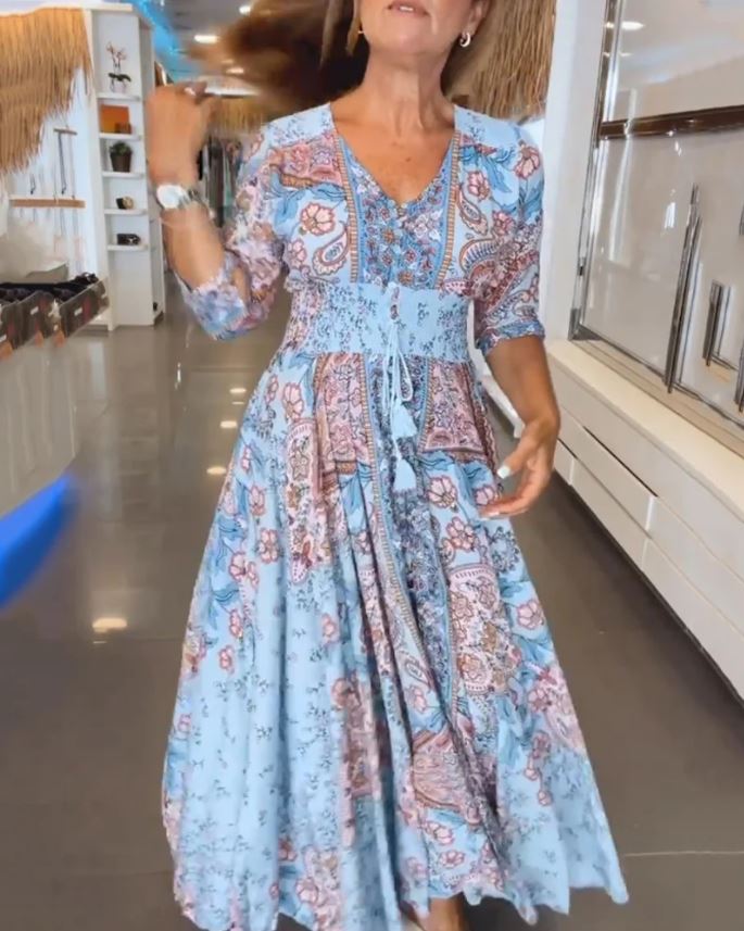 V-Neck 3/4 Sleeve Holiday Dress