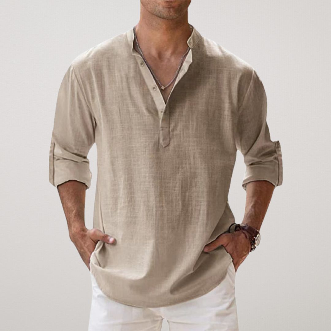 TOBE™ - Cotton Henley Shirt with Linen-Like Texture