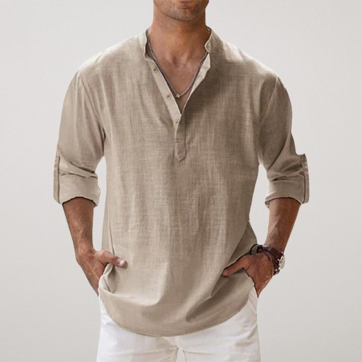 TOBE™ - Cotton Henley Shirt with Linen-Like Texture
