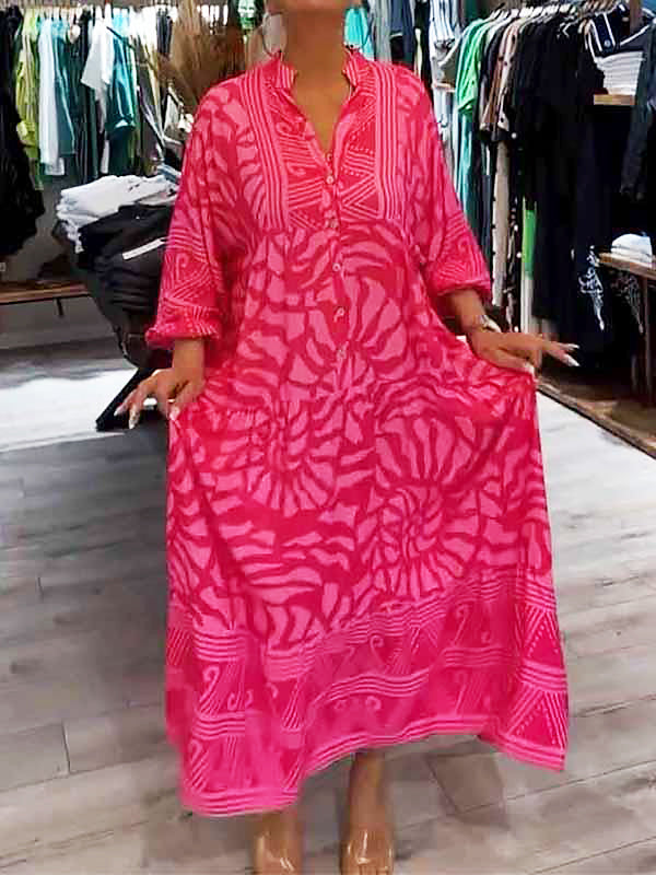 Elka™ - Women's Printed Loose V-Neck Dress