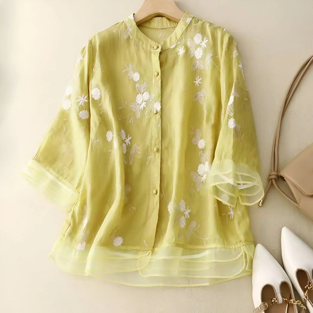 Celest - Floral Embroidered Cotton Top