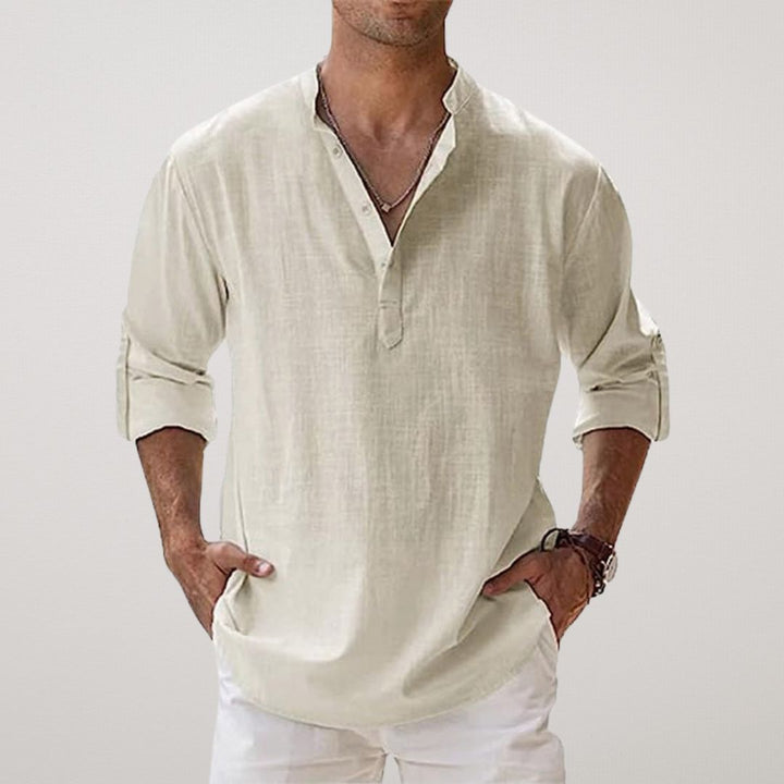 TOBE™ - Cotton Henley Shirt with Linen-Like Texture