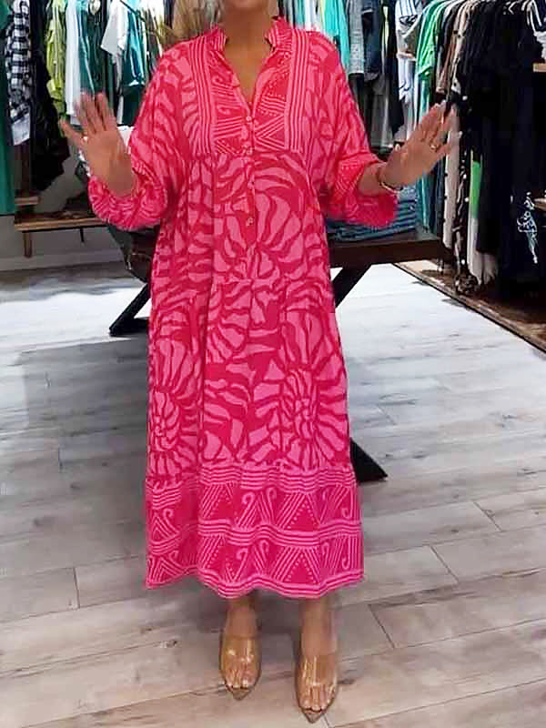 Elka™ - Women's Printed Loose V-Neck Dress