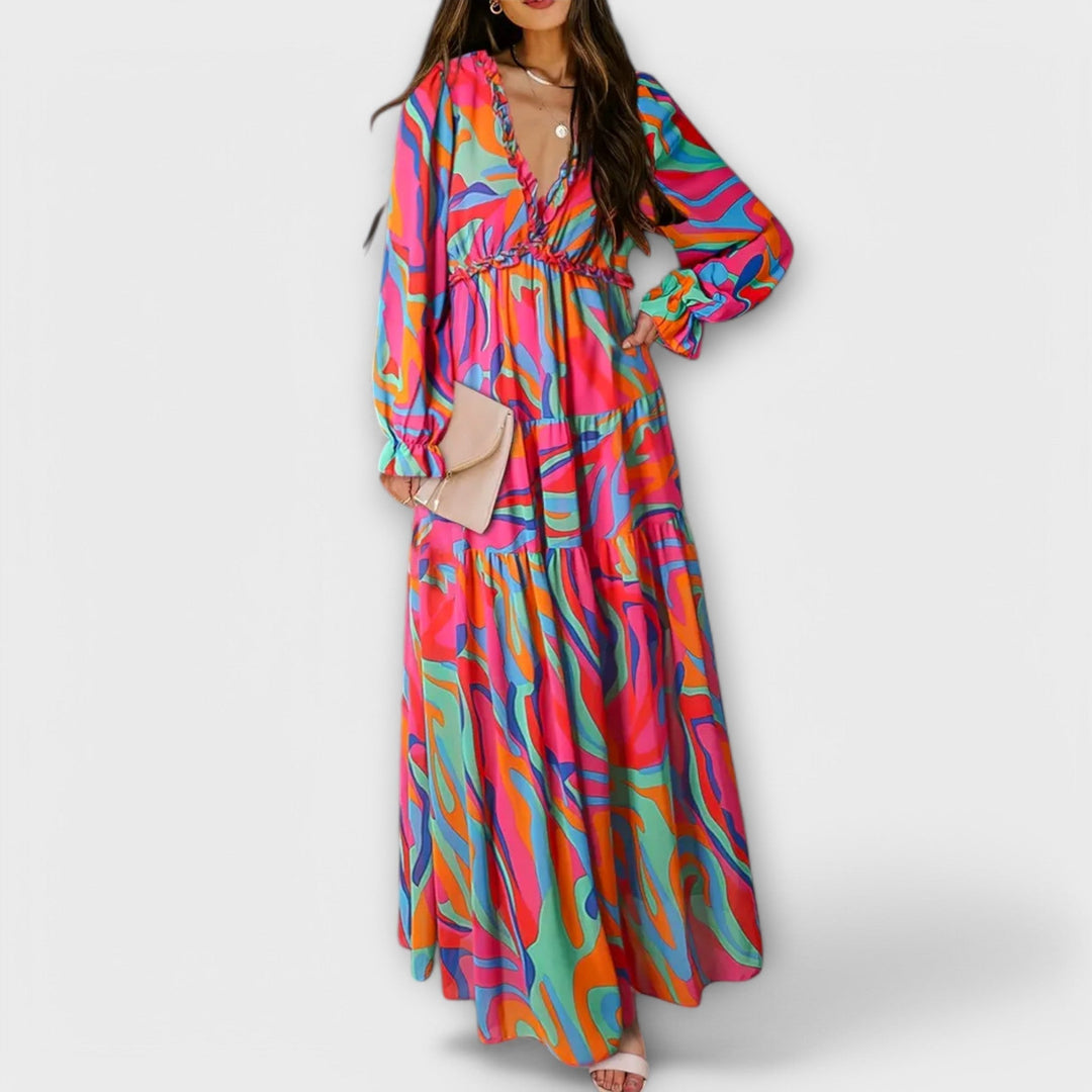Elle | Robe Maxi à Fleurs avec Col en V