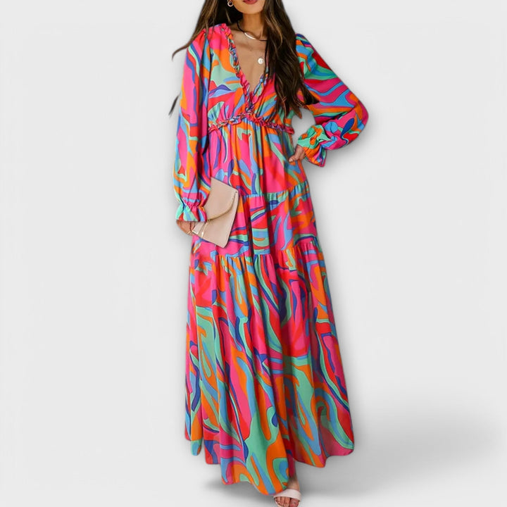 Elle | Robe Maxi à Fleurs avec Col en V