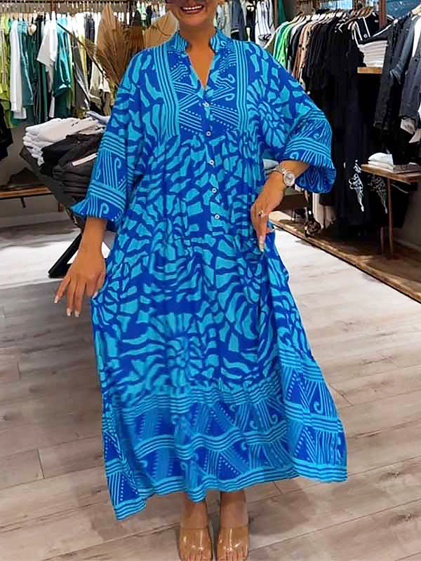 Elka™ - Women's Printed Loose V-Neck Dress