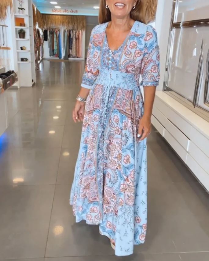 V-Neck 3/4 Sleeve Holiday Dress