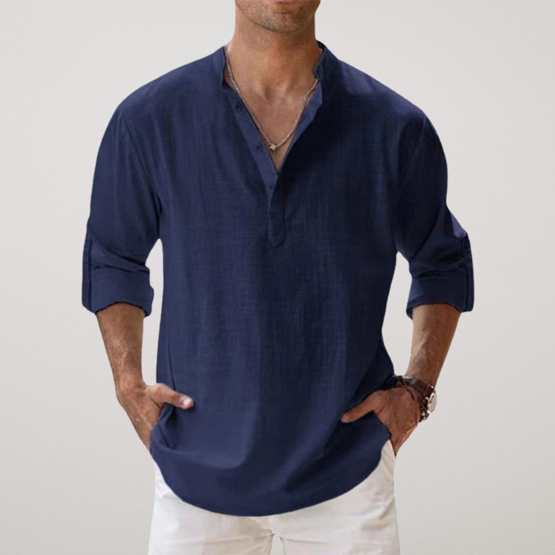 TOBE™ - Cotton Henley Shirt with Linen-Like Texture