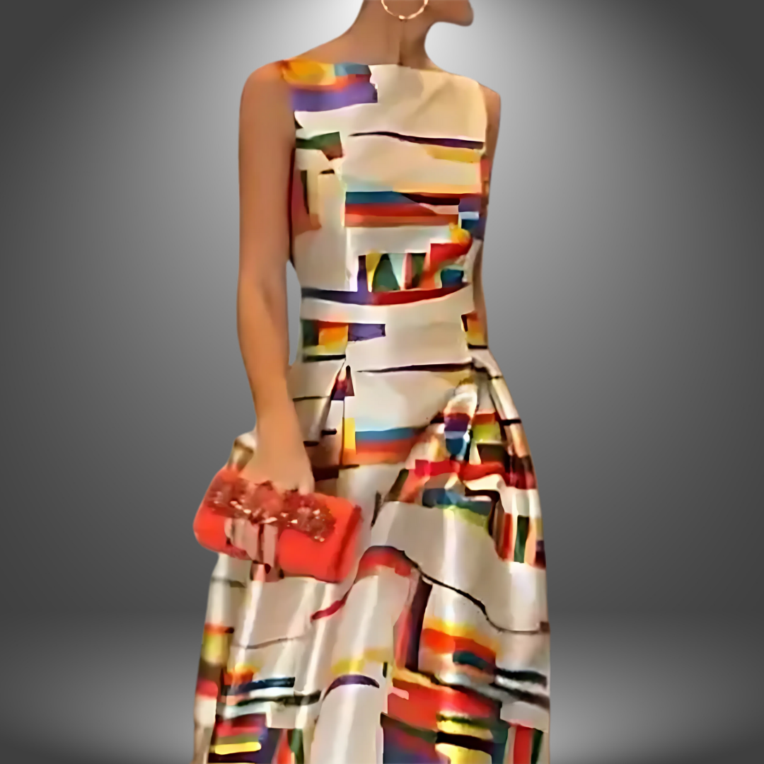 Amelia | Robe Maxi à Motif Géométrique Audacieux