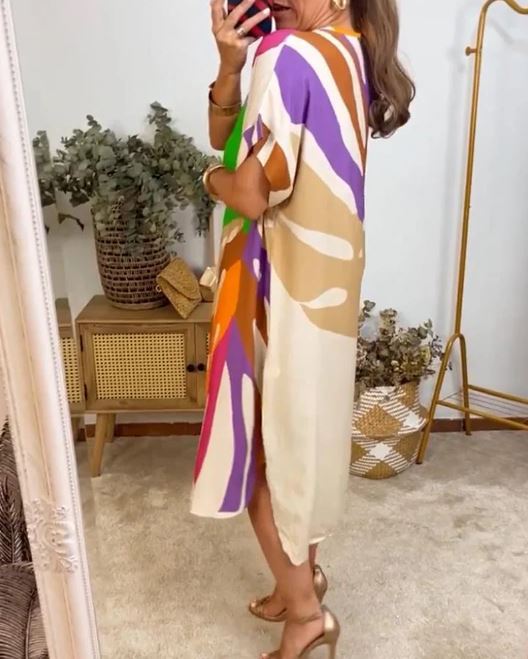 Vibrant Leaf Print Casual Dress