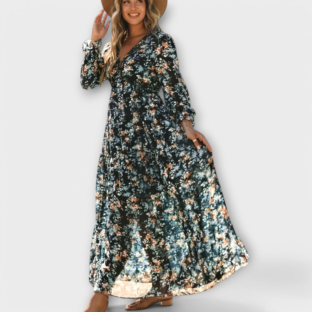 Elle | Robe Maxi à Fleurs avec Col en V