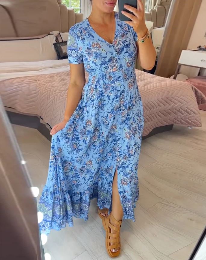 Floral Print V-Neck Dress