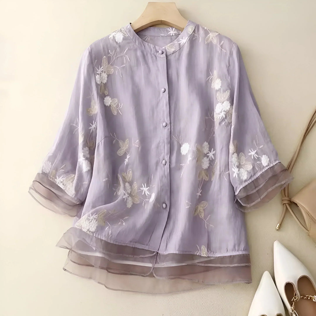 Celest - Floral Embroidered Cotton Top