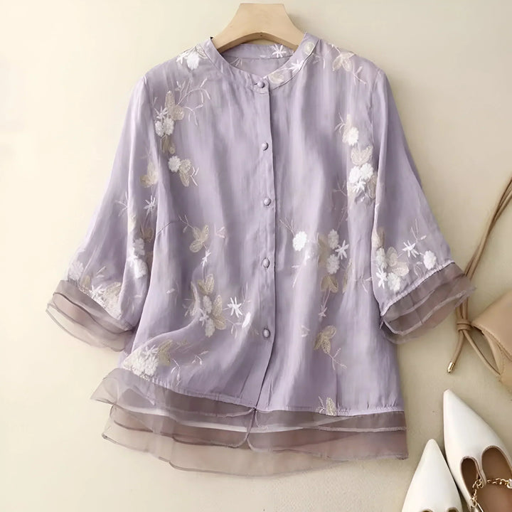 Celest - Floral Embroidered Cotton Top