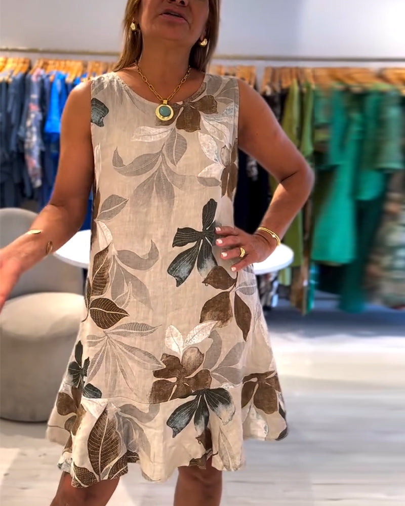 Sophia™ - Robe sans manches à imprimé et col rond