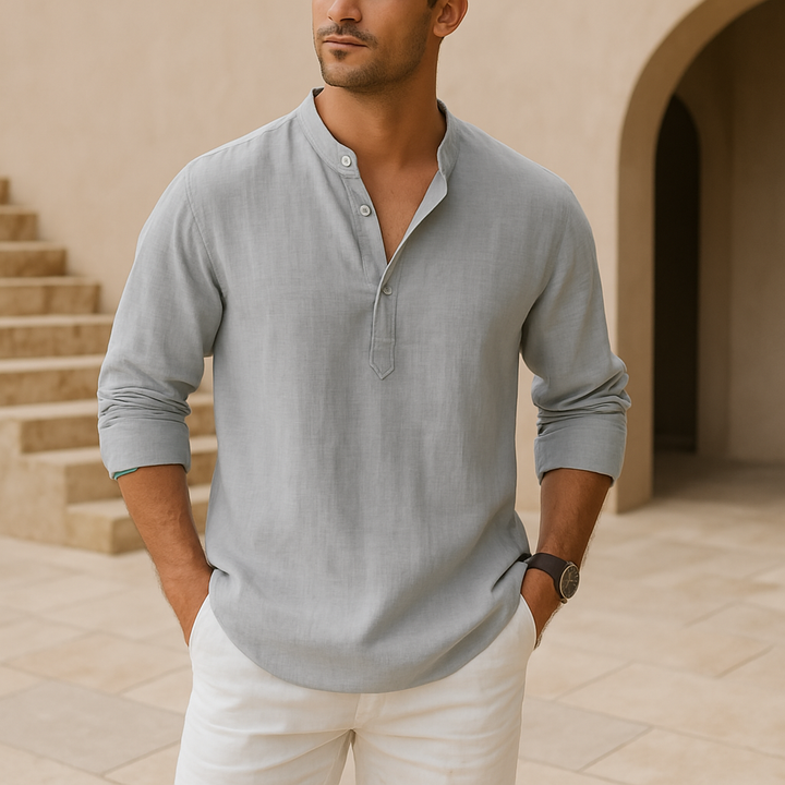 TOBE™ - Cotton Henley Shirt with Linen-Like Texture