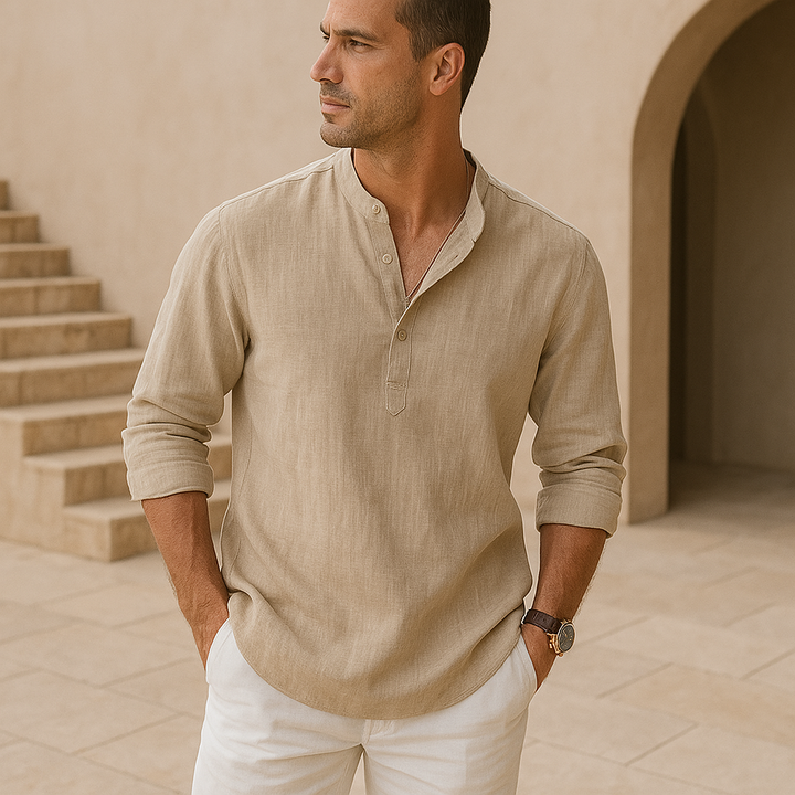 TOBE™ - Cotton Henley Shirt with Linen-Like Texture