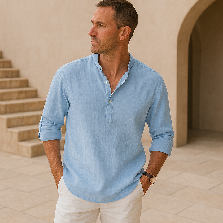TOBE™ - Cotton Henley Shirt with Linen-Like Texture