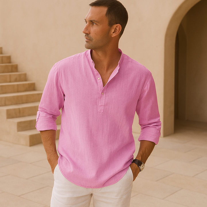 TOBE™ - Cotton Henley Shirt with Linen-Like Texture