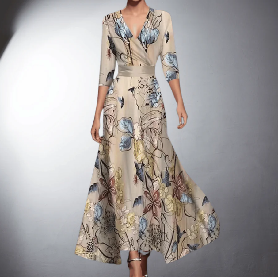 Zoe - Robe Maxi Fleurie Classique à Décolleté en V