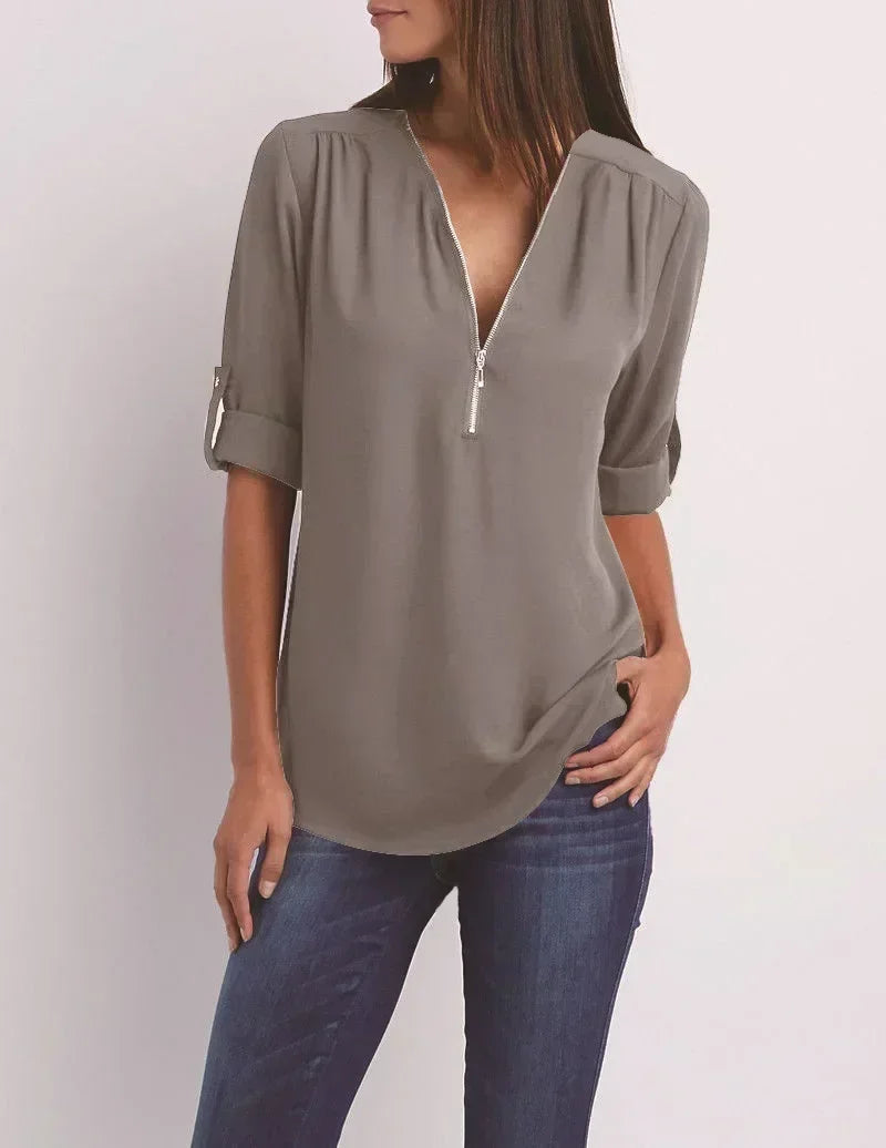 Ayiah | V-Neck Chiffon Sweater