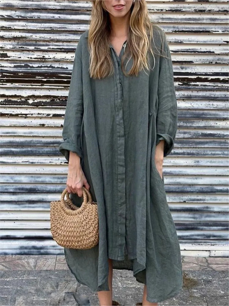 2025 Hemp and Cotton Oversized Long Sleeve Shirt Dress