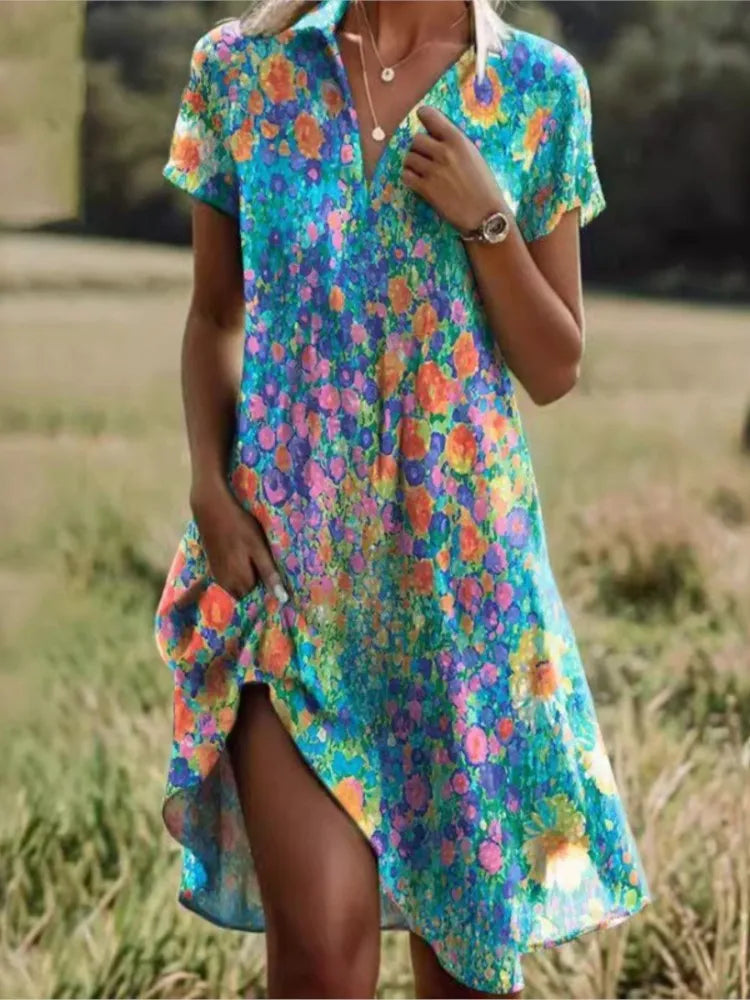 Carla™ | Élégante robe florale à boutons avec décolleté en V