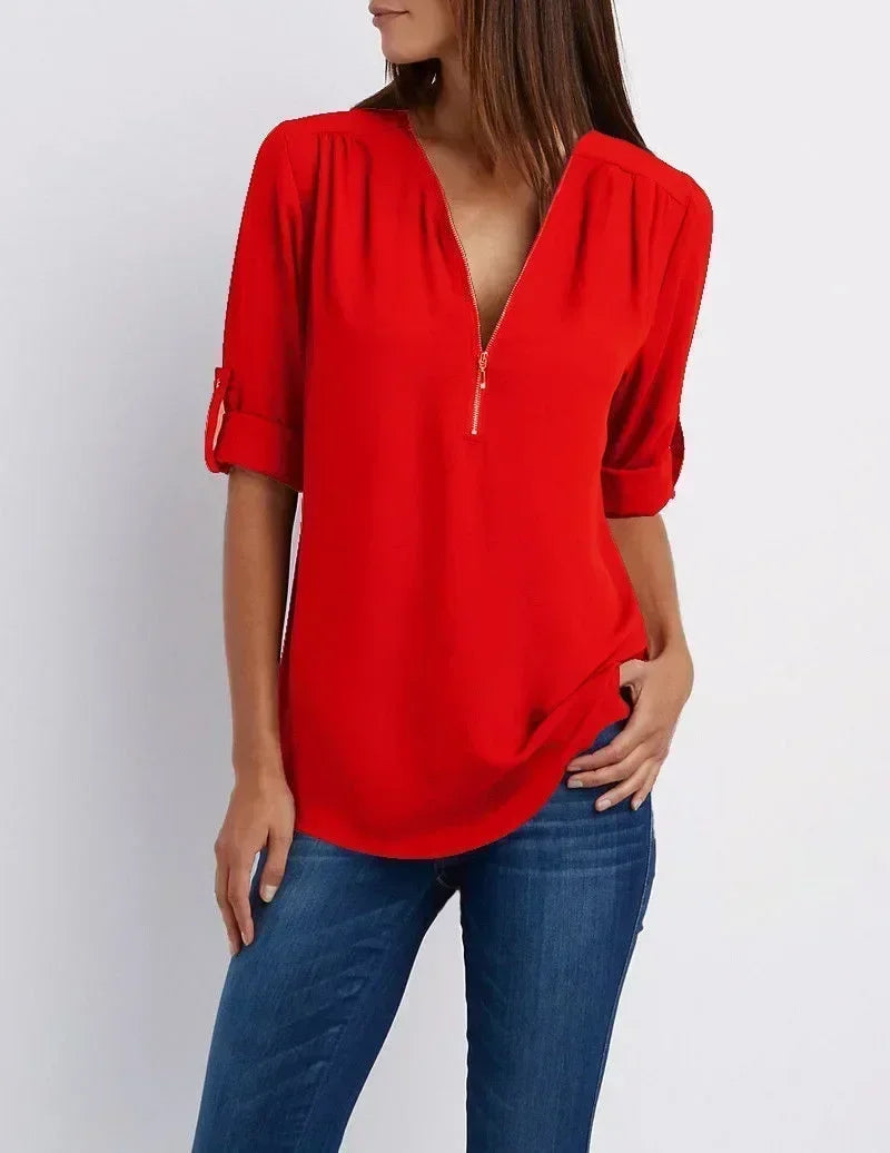 Ayiah | V-Neck Chiffon Sweater