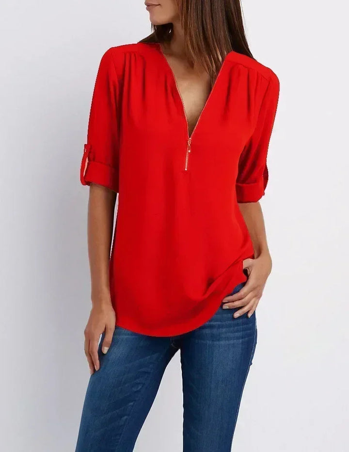 Ayiah | V-Neck Chiffon Sweater