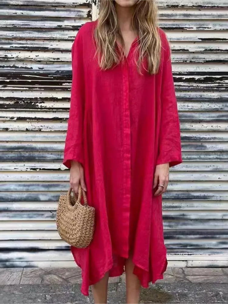 2025 Hemp and Cotton Oversized Long Sleeve Shirt Dress