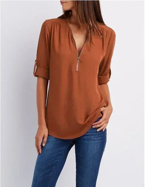 Ayiah | V-Neck Chiffon Sweater