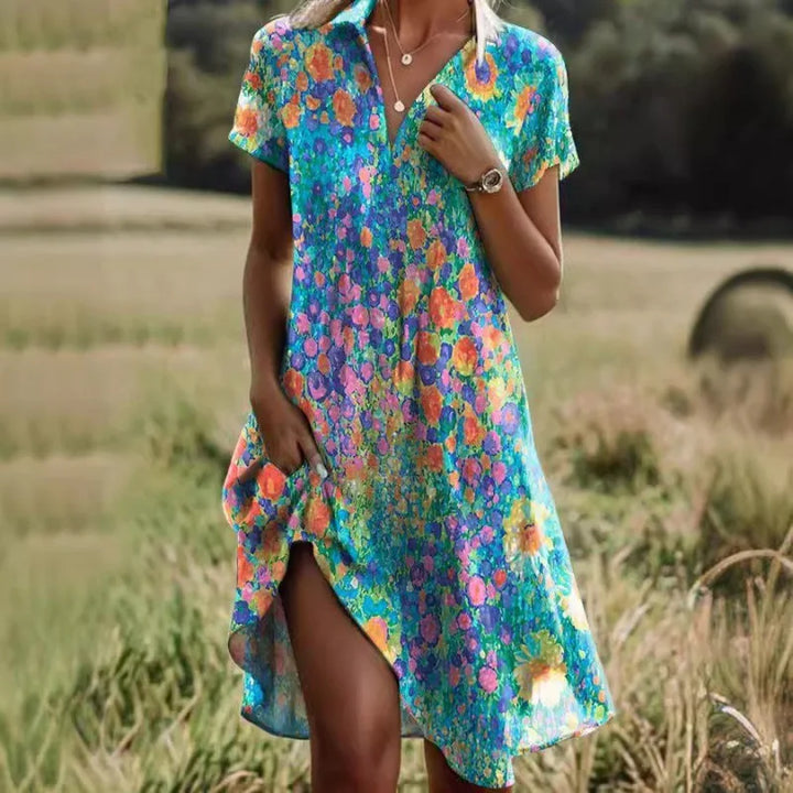 Carla™ | Élégante robe florale à boutons avec décolleté en V