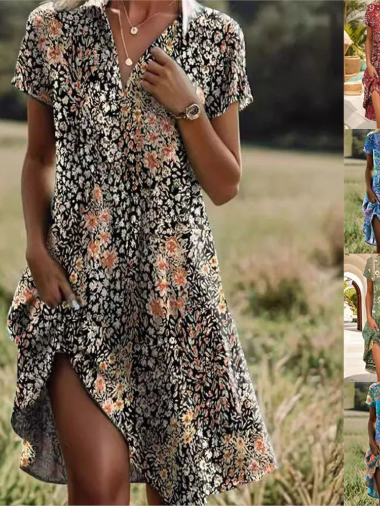 Carla™ | Élégante robe florale à boutons avec décolleté en V