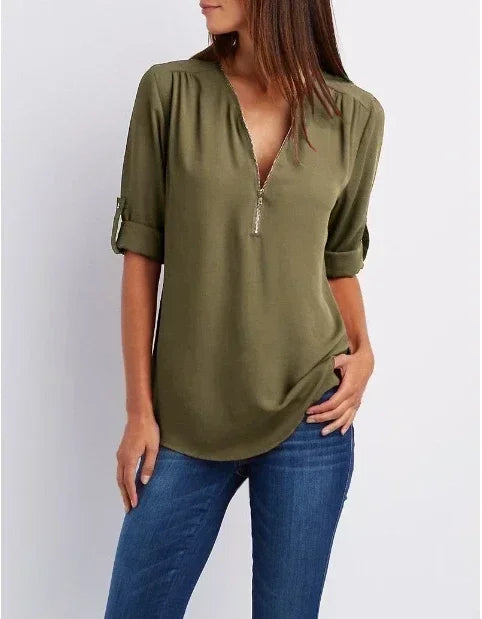 Ayiah | V-Neck Chiffon Sweater