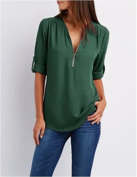 Ayiah | V-Neck Chiffon Sweater