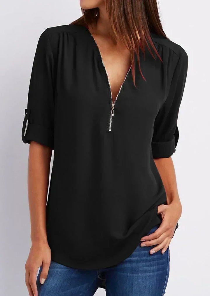 Ayiah | V-Neck Chiffon Sweater